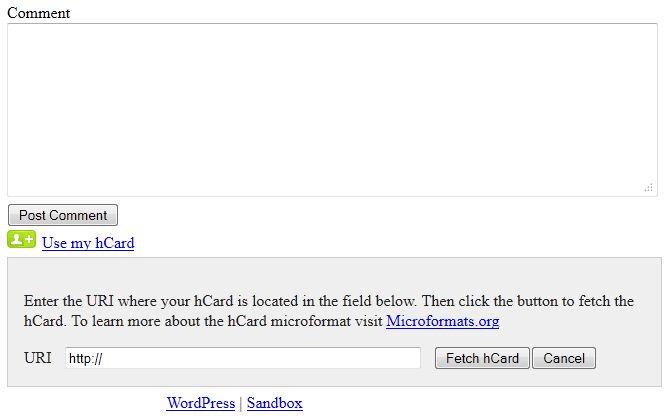 Preview of Comment Form with WP-hCardMapper Plugin