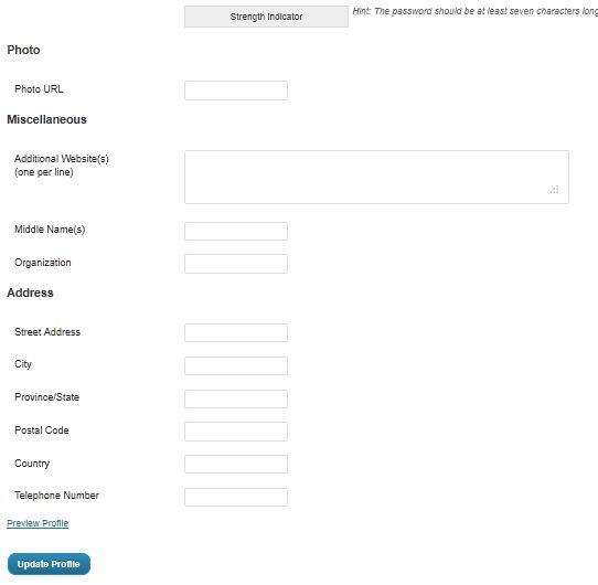 User Profile after adding Extended Profile Plugin