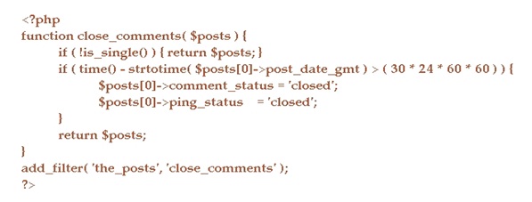 The PHP code for Disabling Comments on Old Posts