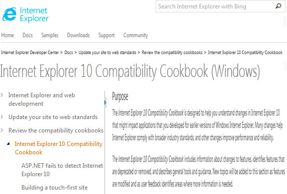 Internet Explorer 10 Compatibility Cookbook