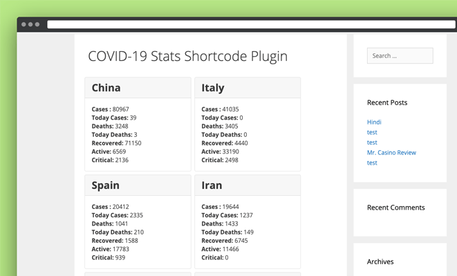 COVID-19 Stats Shortcode