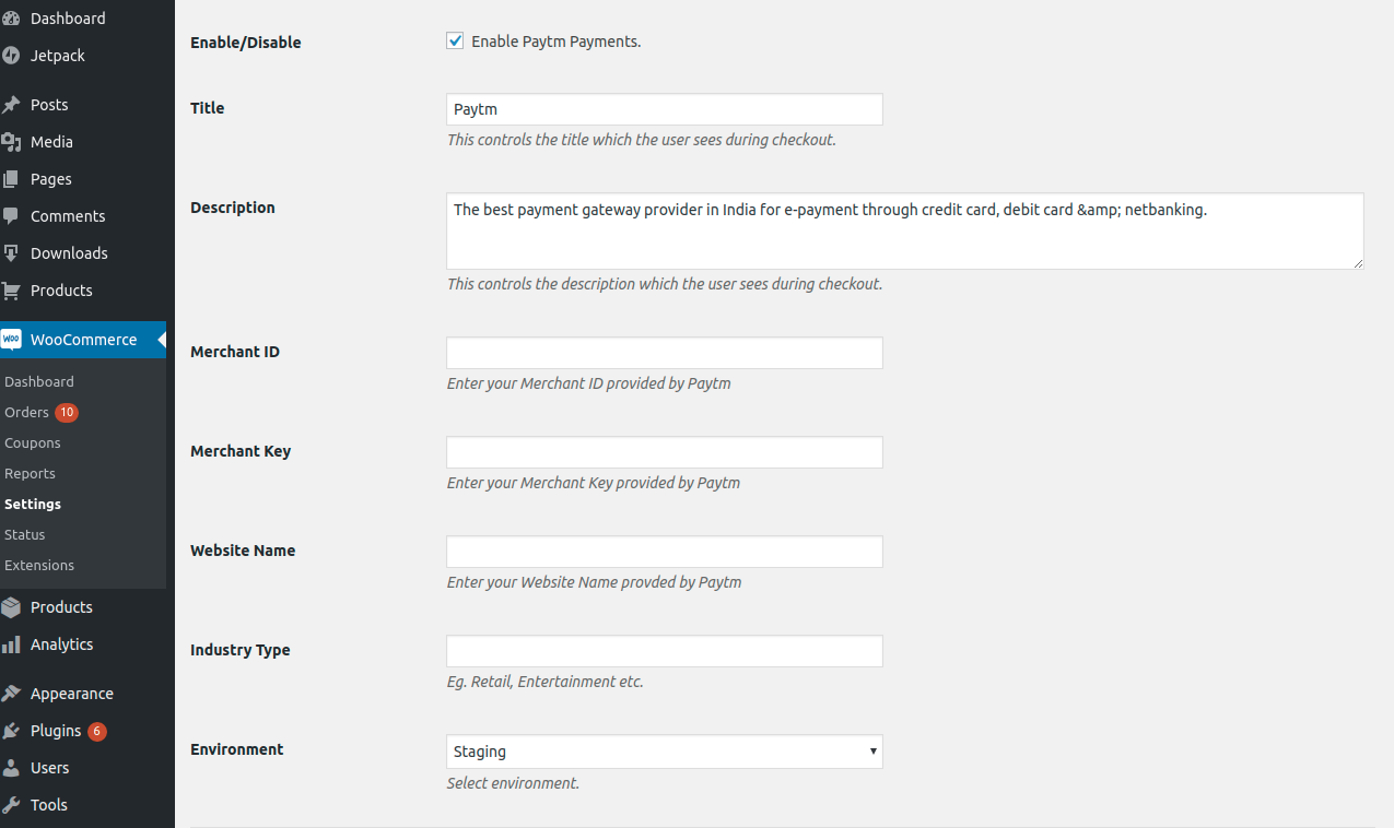 Paytm Settings
