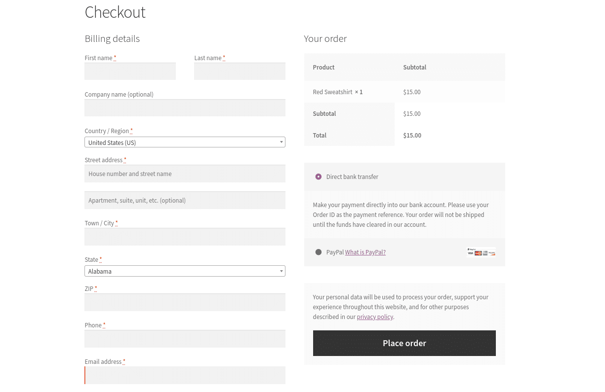 WooCommerce Checkout Page
