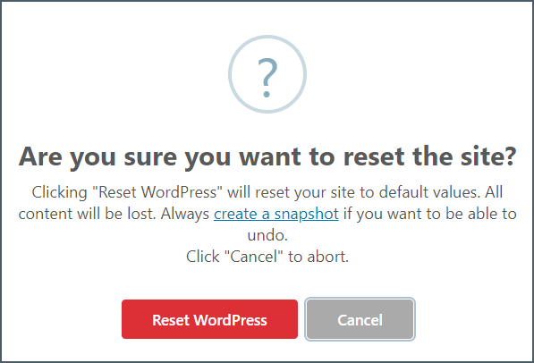 Reset WordPress Confirmation